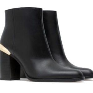 ZARA black leather gold ankle heeled boots (36/6)